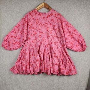 Karlie Dress Womens XL Pink Red TieDye Floral Puff Sleeve Ruffle Tunic Lagenlook